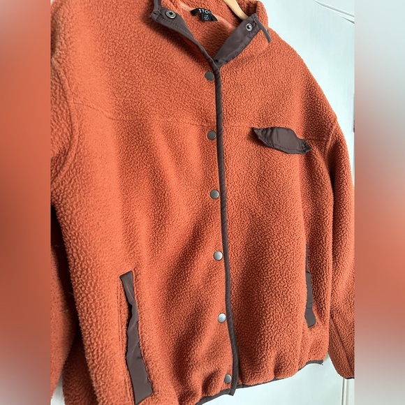 Burnt orange fleece button up jacket size large - Picture 4 of 4